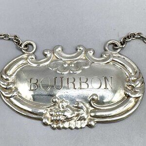 Wallace Bourbon Decanter Label Tag Sterling Silver Rococo Scroll Cartouche